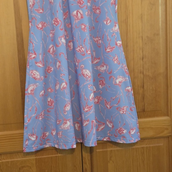 AnaClare Active Dress Size S Pink Flamingos Purple Shift Pockets Stretch - Picture 4 of 8